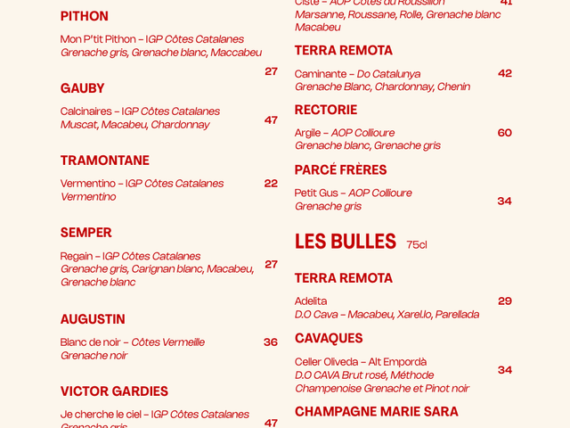 Le Poisson Rouge carte vin